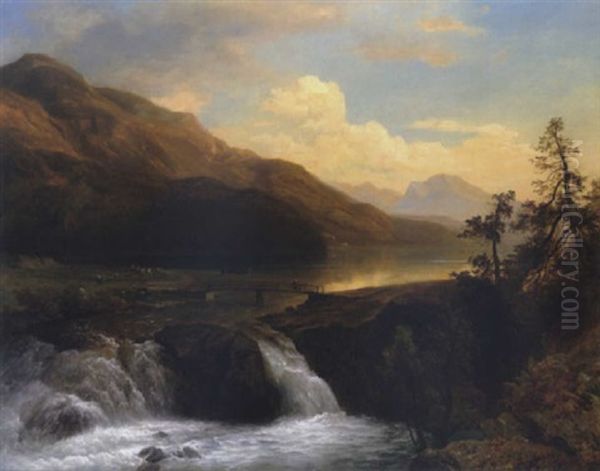 Berglandschaft Mit Einem Wasserfall Und Figurlicher Staffage Oil Painting by Wilhelm Klein