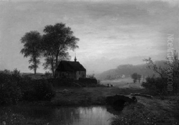 Sommerabend An Einem Kirchlein Im Rheinland Oil Painting by Wilhelm Klein