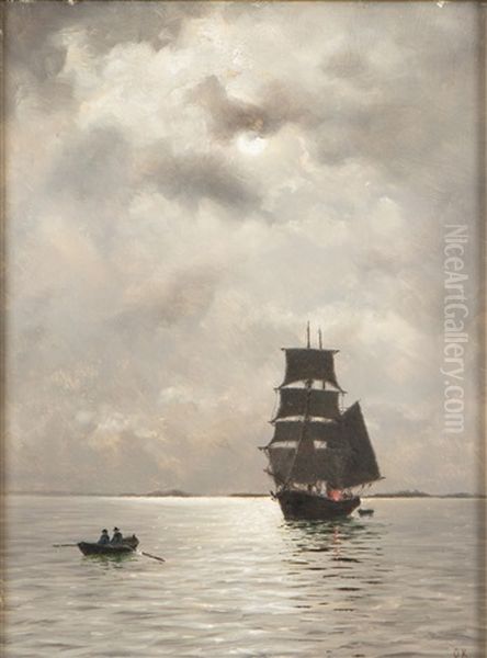 Nocturnal Sailing Oil Painting by Oskar Conrad Kleineh