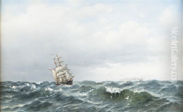 Tall Ship Oil Painting by Oskar Conrad Kleineh