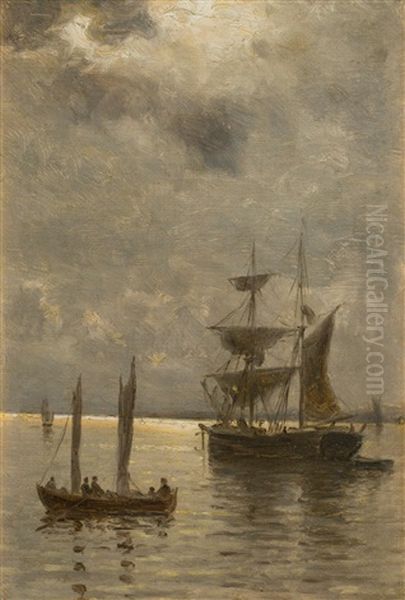 Marine Mit Segelbooten Oil Painting by Oskar Conrad Kleineh