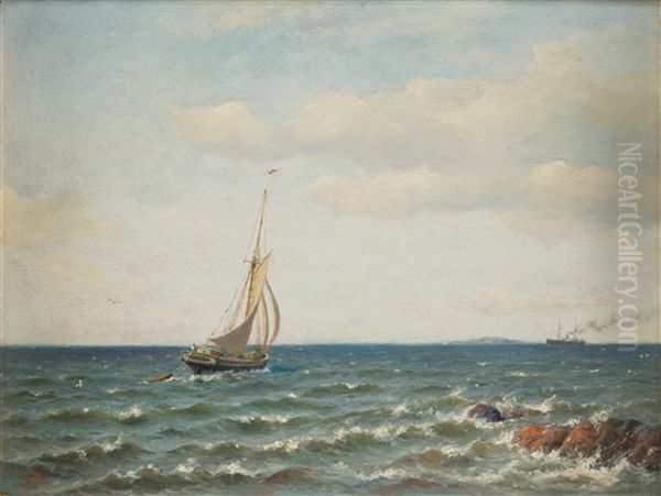 Vessels At Sea Oil Painting by Oskar Conrad Kleineh