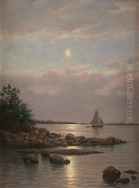 Moonlit View Oil Painting by Oskar Conrad Kleineh