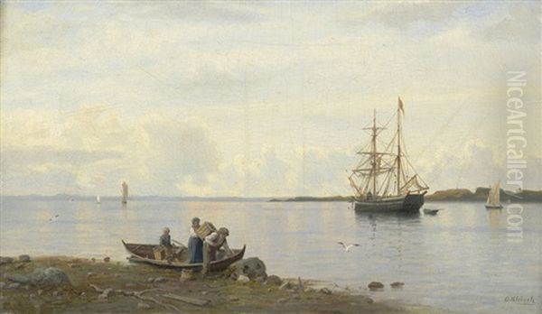 Segelschiff Auf Reede Vor Der Finnischen Kuste by Oskar Conrad Kleineh