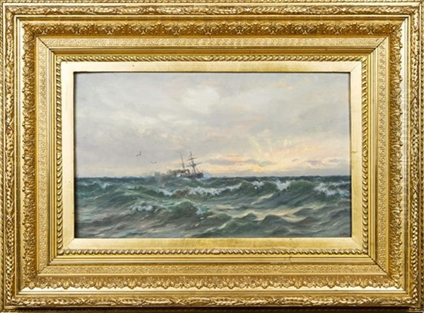 Sunset On The Sea Oil Painting by Oskar Conrad Kleineh