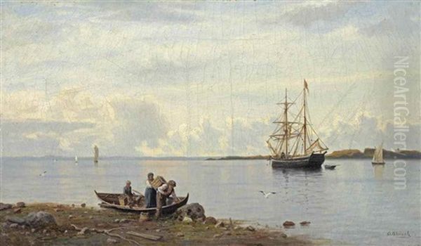 A Tranquil Day Along The Finnish Coast Oil Painting by Oskar Conrad Kleineh