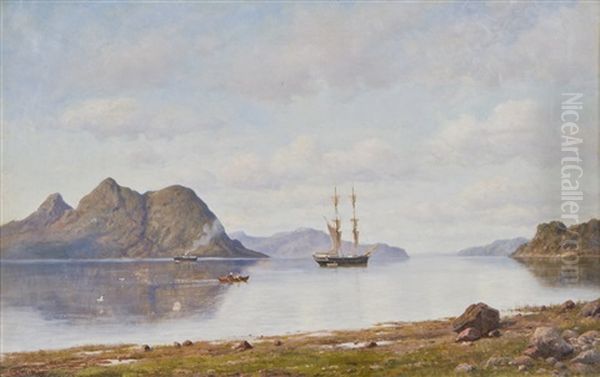 Fjord Landscape Oil Painting by Oskar Conrad Kleineh