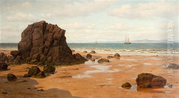 Low Tide At The Ris Beach, Douarnenez Oil Painting by Oskar Conrad Kleineh