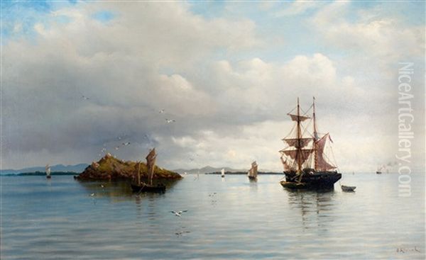 At Anchor (calm Sea) Oil Painting by Oskar Conrad Kleineh