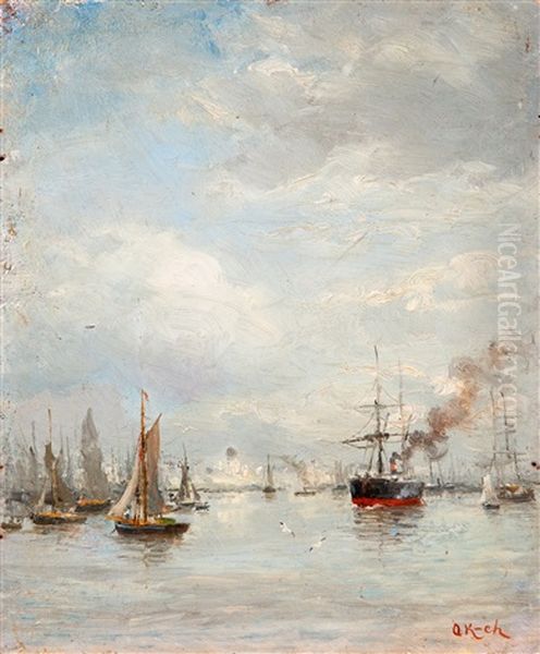 Harbour View Oil Painting by Oskar Conrad Kleineh