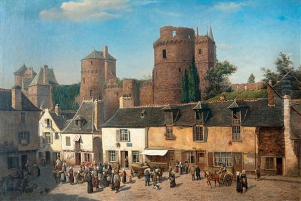 Marketplace In Vitre Oil Painting by Oskar Conrad Kleineh