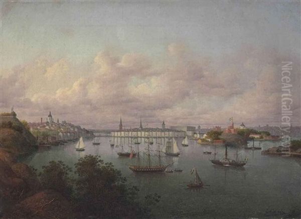 View Of Stockholm Harbor Oil Painting by Oskar Conrad Kleineh