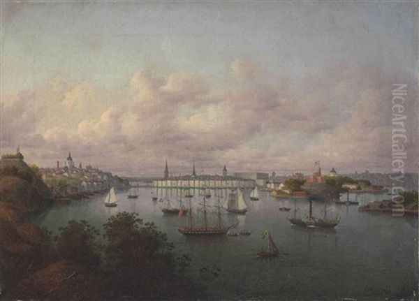 View Of Stockholm Harbor Oil Painting by Oskar Conrad Kleineh