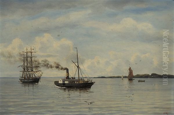 At A Calm Sea Oil Painting by Oskar Conrad Kleineh