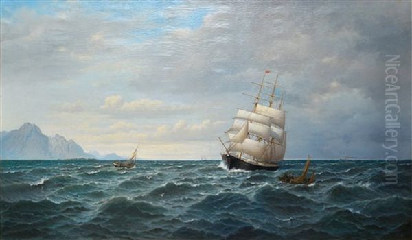 Sailing By The Coast Oil Painting by Oskar Conrad Kleineh