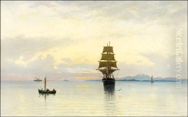 Iltarusko Norjan Rannikolla Oil Painting by Oskar Conrad Kleineh