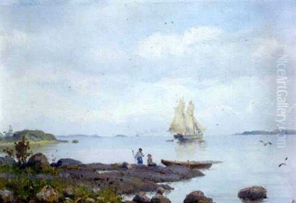 Poikia Rannalla Oil Painting by Oskar Conrad Kleineh