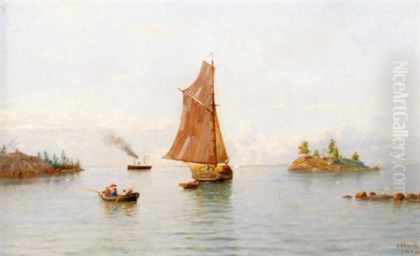 Dampfer, Segelboot Und Kahn An Finnischer Kuste Oil Painting by Oskar Conrad Kleineh