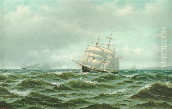 Laivoja Merella Oil Painting by Oskar Conrad Kleineh