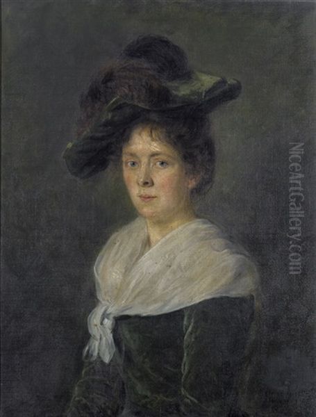 Portrat Einer Eleganten Dame Mit Federhut Oil Painting by Johannes Kleinschmidt