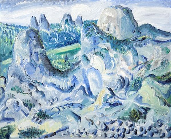 Landschaft Mit Felsen - Felsen Bei Blaubeuren Oil Painting by Paul Kleinschmidt