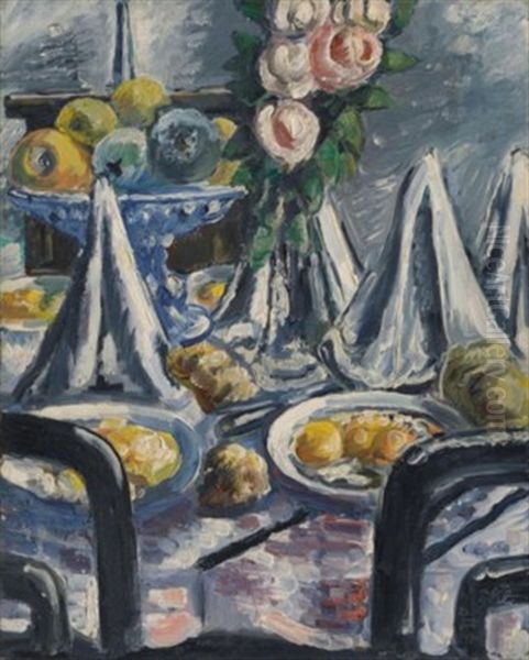 Gedeckter Tisch Mit Servietten Und Rosen Oil Painting by Paul Kleinschmidt