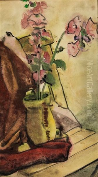 Stillleben Mit Roten Malven In Einer Vase Auf Rotem Tuch Oil Painting by Paul Kleinschmidt