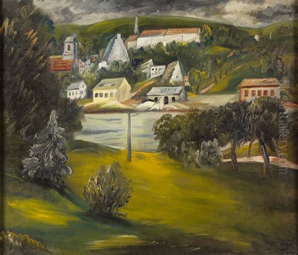 Liegender Weiblicher Akt - Landschaft Bei Wasserburg Am Inn Oil Painting by Paul Kleinschmidt