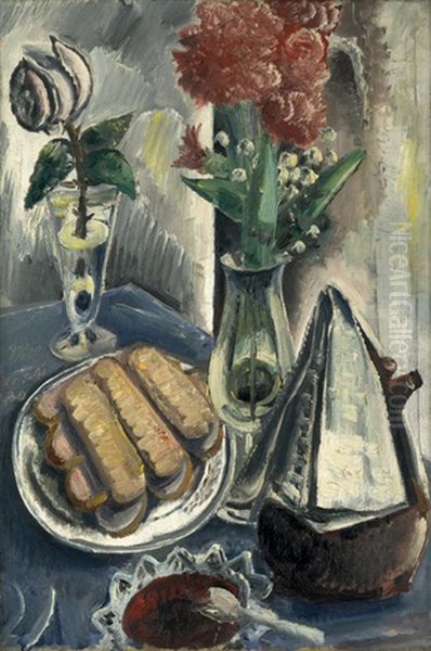 Stilleben Mit Kaffeekanne, Blumen Und Geback Oil Painting by Paul Kleinschmidt