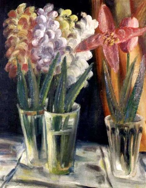 Blumenstillleben (hyazinthen Und Tulpen) Oil Painting by Paul Kleinschmidt