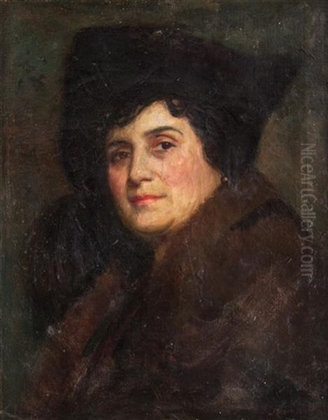 Woman In A Fur Hat Oil Painting by Joseph Kleitsch