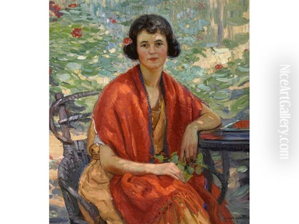 The Red Shawl (portrait Of Edee-lou Frazee) Oil Painting by Joseph Kleitsch