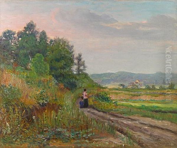 Edna And Eugene Out For A Stroll Oil Painting by Joseph Kleitsch