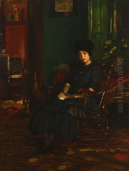 Portrait Of A Woman Seated In The Athenaeum Club Room, Chicago Oil Painting by Joseph Kleitsch