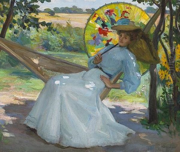 A Young Girl In A Hammock Oil Painting by Joseph Kleitsch