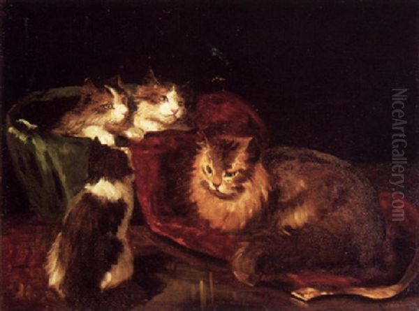 Angora Cats Oil Painting by Joseph Kleitsch