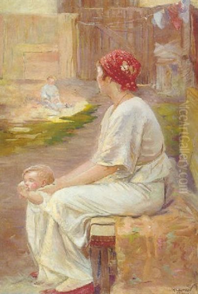 Mother And Child Oil Painting by Joseph Kleitsch