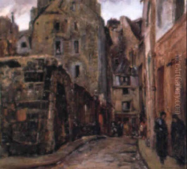 A Side Street In Paris Oil Painting by Joseph Kleitsch