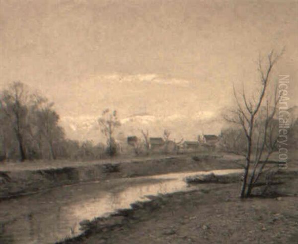 River Landscape In Winter Oil Painting by Joseph Kleitsch