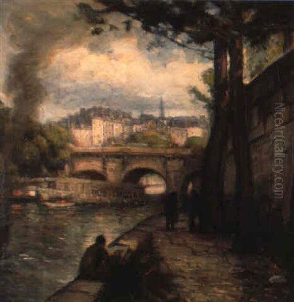 Along The Seine Oil Painting by Joseph Kleitsch