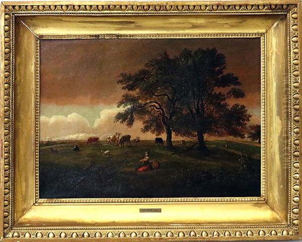 Landschaft Mit Bauerin Und Ihrer Herde Auf Anhohe Oil Painting by Johann Christian Klengel