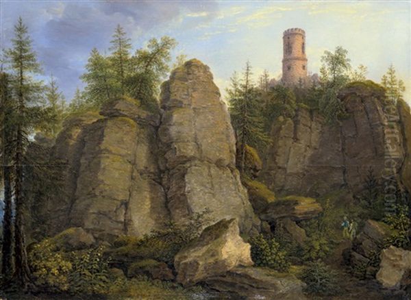 Klingstein, Porphyrfelsen Bei Aussig Oil Painting by Johann Christian Klengel