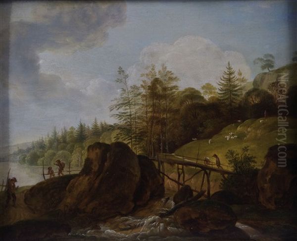 Sommerlandschaft Mit Hirten (+ Another, Similar; Pair) Oil Painting by Johann Christian Klengel