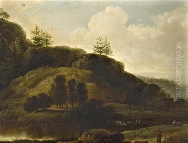 Landschaft Mit Fluss Und Figurenstaffage Oil Painting by Johann Christian Klengel