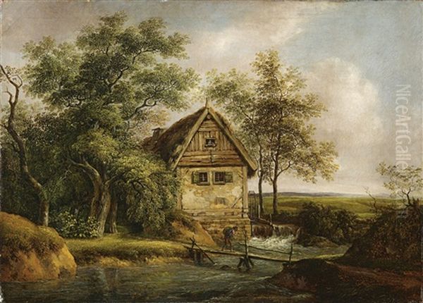 Eine Wassermuhle Zwischen Baumen Oil Painting by Johann Christian Klengel