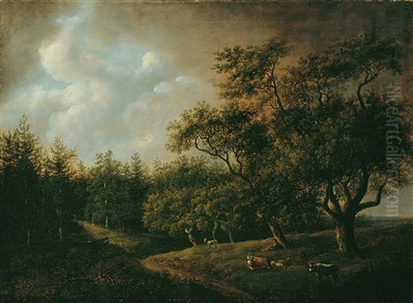 Waldige Landschaft Mit Hirtenjungen Und Herde Oil Painting by Johann Christian Klengel