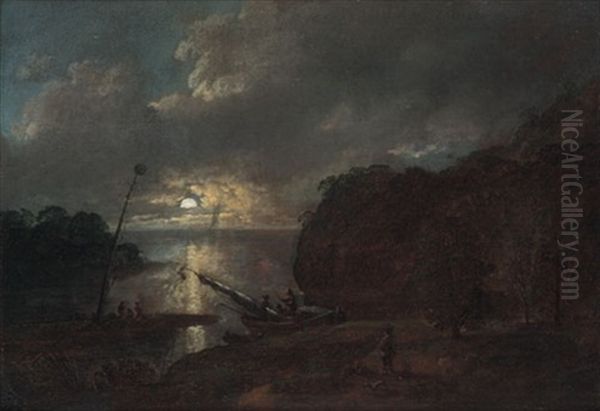 Mondscheinlandschaft Mit Fischern Oil Painting by Johann Christian Klengel