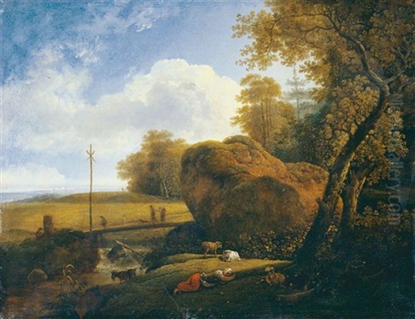 Bewaldete Landschaft Mit Schlafender Hirtin Oil Painting by Johann Christian Klengel