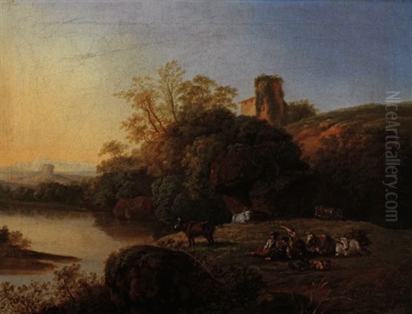 Flusslandschaft Mit Figurenstaffage Oil Painting by Johann Christian Klengel