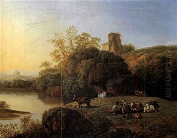 Flusslandschaft Mit Figurenstaffage Oil Painting by Johann Christian Klengel